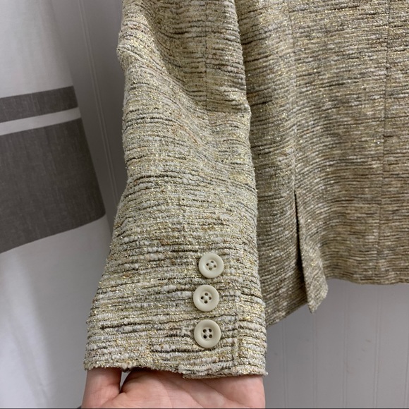 ALICE + OLIVIA Gold Metallic Tweed Knit Single Button Blazer Small C207-225-513 - Picture 9 of 15